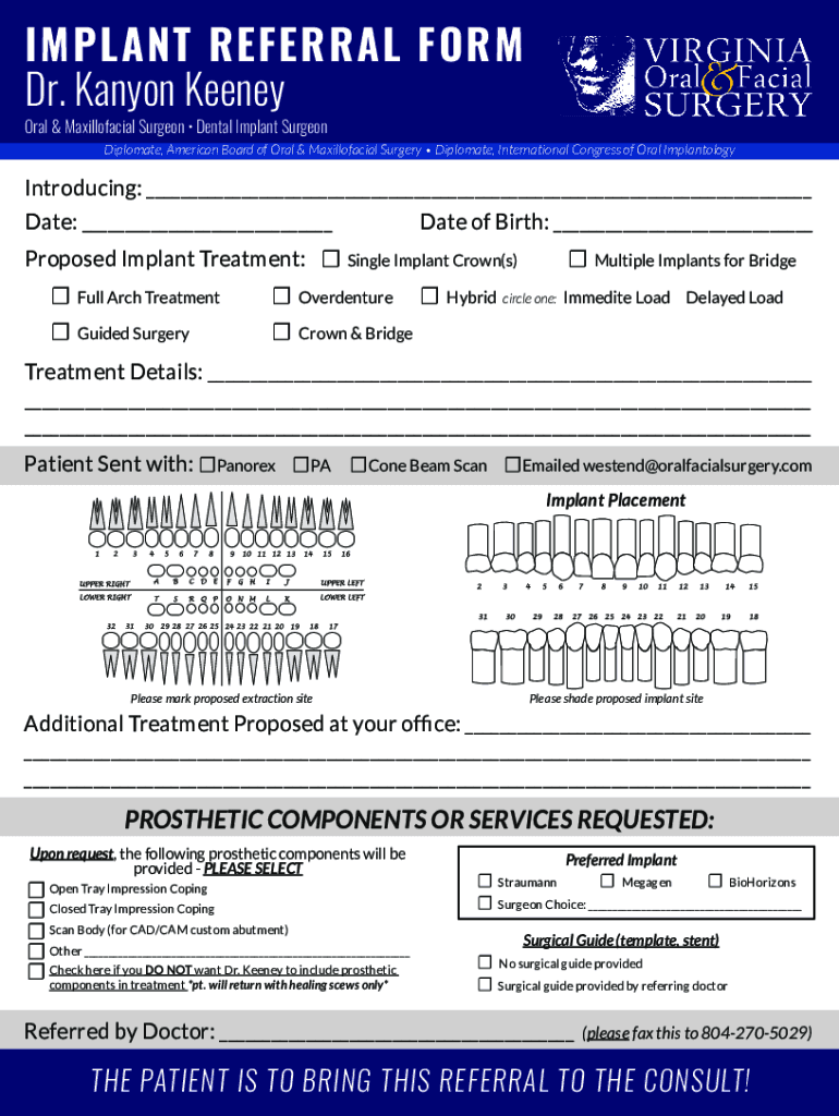 Fillable Online Details for Referral Form Template For Oral Surgeon and