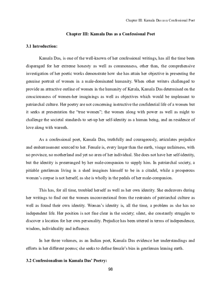 Fillable Online Chapter III Kamala Das as a Confessional Poet 3.1