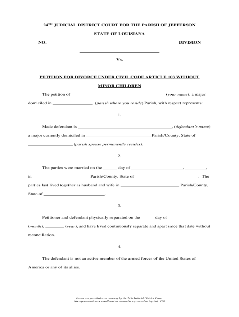 Fillable Online SELF-REPRESENTED LITIGANT PETITION FOR DIVORCE, ARTICLE ...
