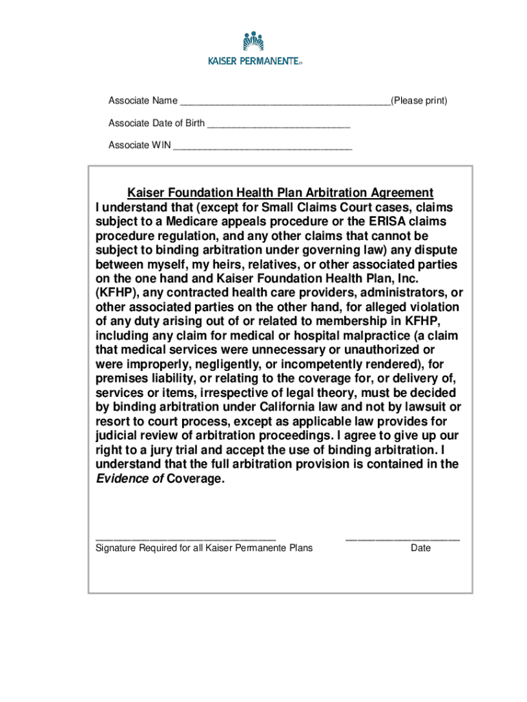 Fillable Online Kaiser CA Arbitration Form. Arbitration form for Kaiser