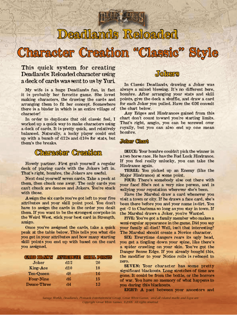 Fillable Online Deadlands Character Sheet - Fill Online, Printable ...
