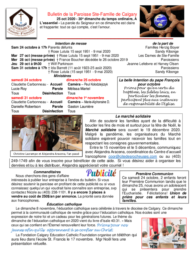 Fillable Online PDF Bulletin de la Paroisse SteFamille de Calgary Bulletin de 2 semaines Fax