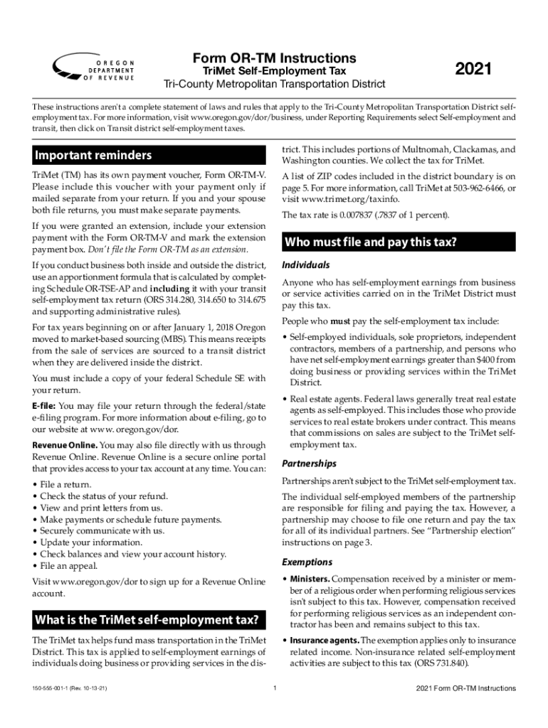 Instructions for Form OR-TM, 150-555-001 "Tri-County ... Preview on Page 1