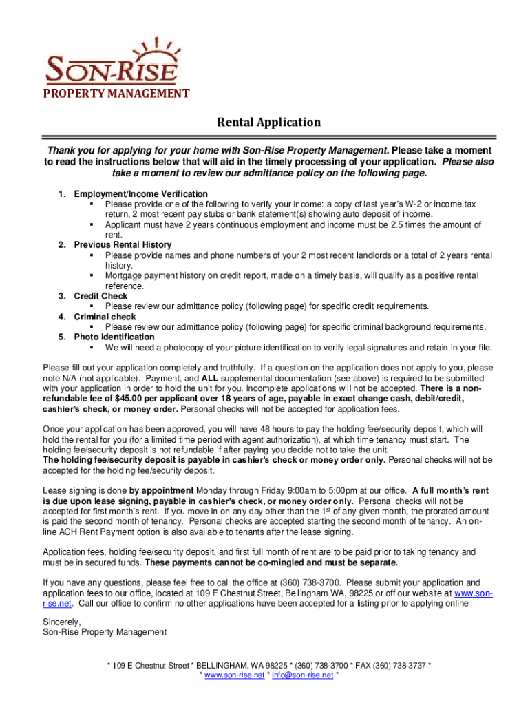 Fillable Online CoSigner Application Online SonRise Property