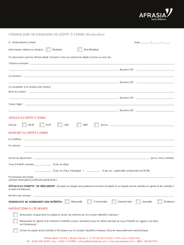 Fillable Online TermdepositapplicationformindividualEN copy AfrAsia Bank Fax Email Print