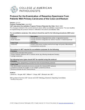 Fillable Online CAP Cancer Protocol Colon - College of American ...