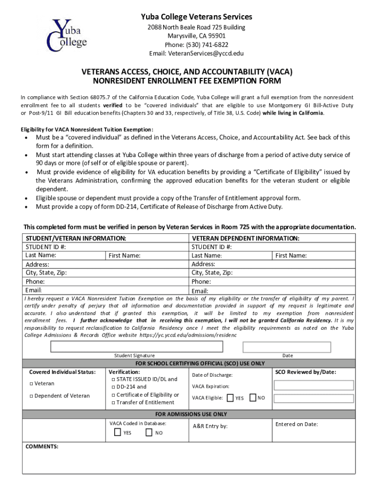 Fillable Online yc yccd yuba college veterans services office - declaration  of enrollment Fax Email Print - pdfFiller