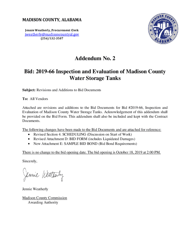 Fillable Online Addendum No. 2 Bid: 2019-66 Inspection and Evaluation ...