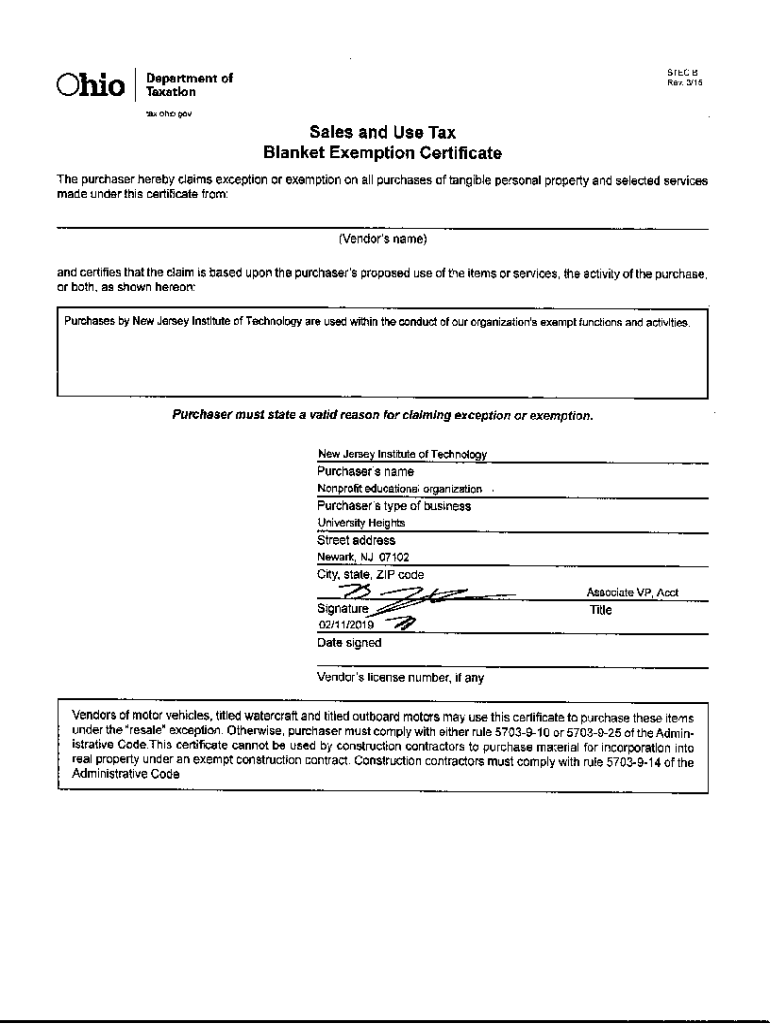 Fillable Online EXEMPT USE CERTIFICATE Fax Email Print pdfFiller