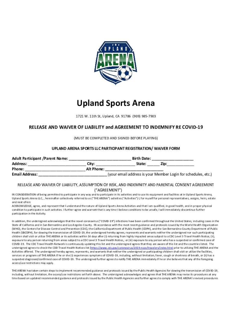 Fillable Online Coronavirus Precautions Upland Sports Arena Fax Email