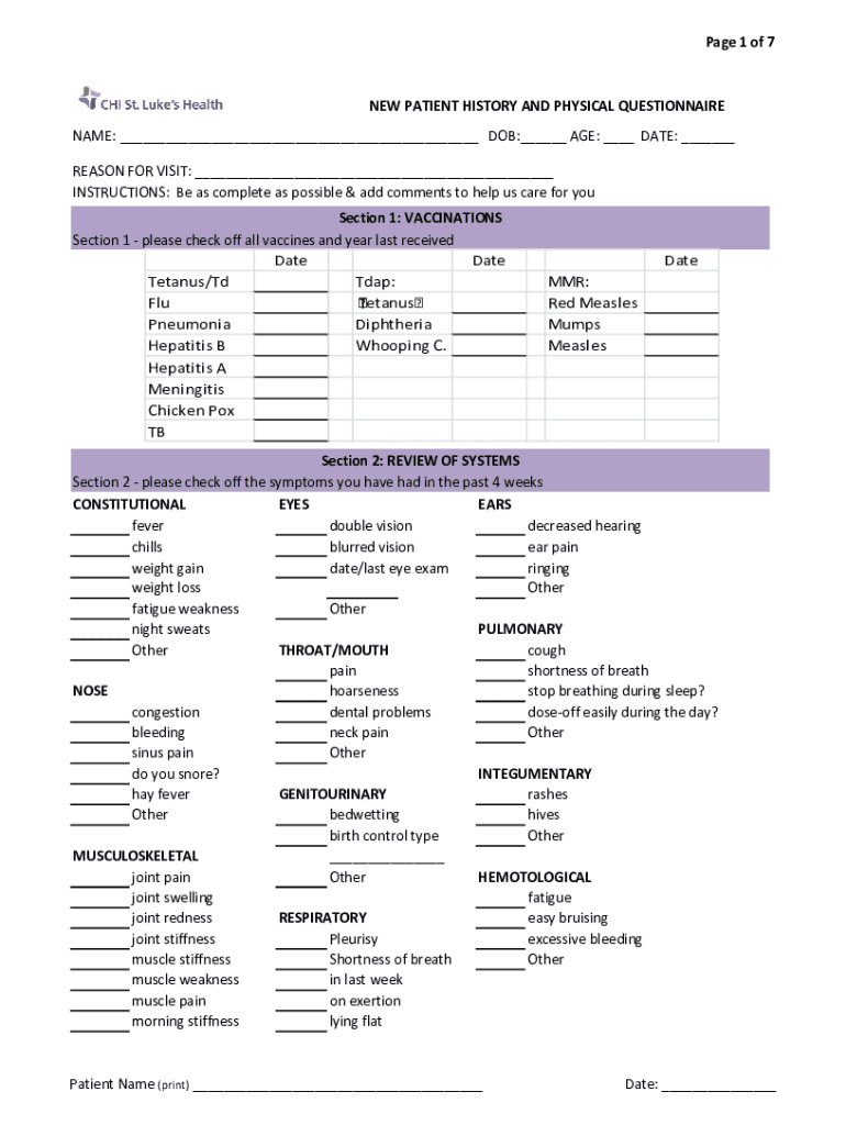 Fillable Online Young Child Health History Form Agency for Healthcare