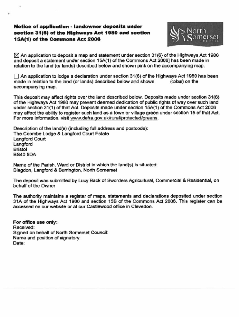 Fillable Online PDF notice of landowner deposits under section 31(6) of