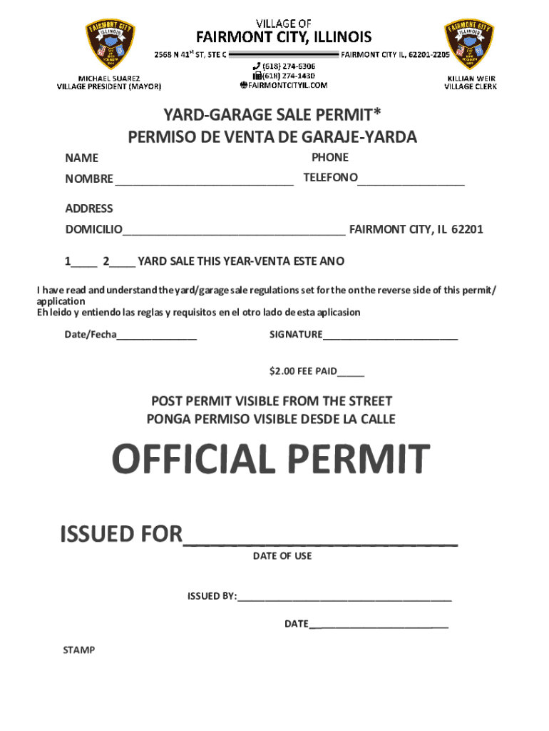 Fillable Online Garage Sale Permit Form CenterIrving, TXCivicEngage
