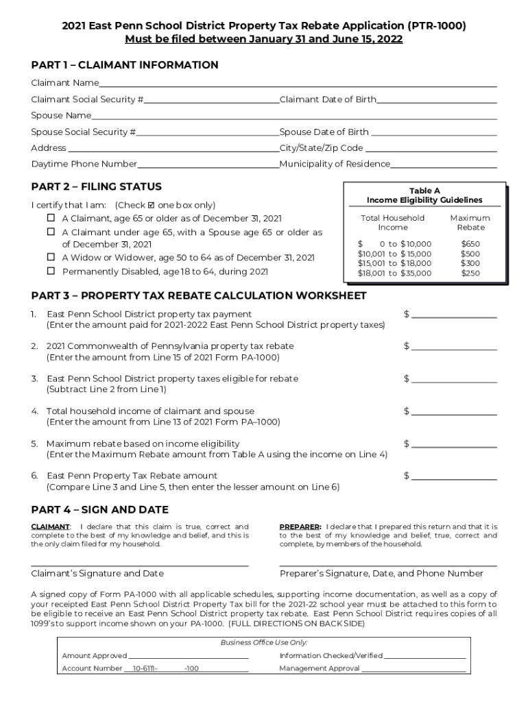 Fillable Online sample tax rebate East Penn School District Yumpu