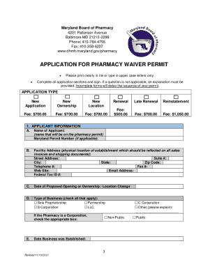 Fillable Online Fillable Online application for pharmacy waiver permit ...