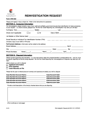 Reinvestigation Request Form CRD-002