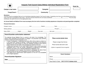 Iroquois Trail Council Camp Dittmer Individual Registration Form