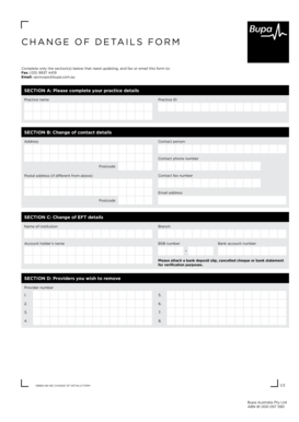 Bupa Change of Details Form