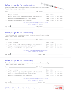 Flu Vaccine Screening Form