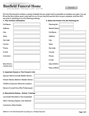 Pre-Planning Form