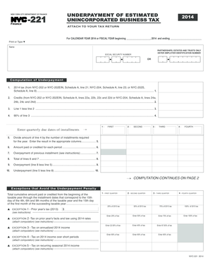 NYC Unincorporated Business Tax Underpayment Form 2014