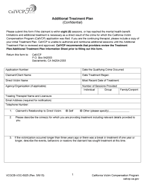 California Victim Compensation Treatment Plan