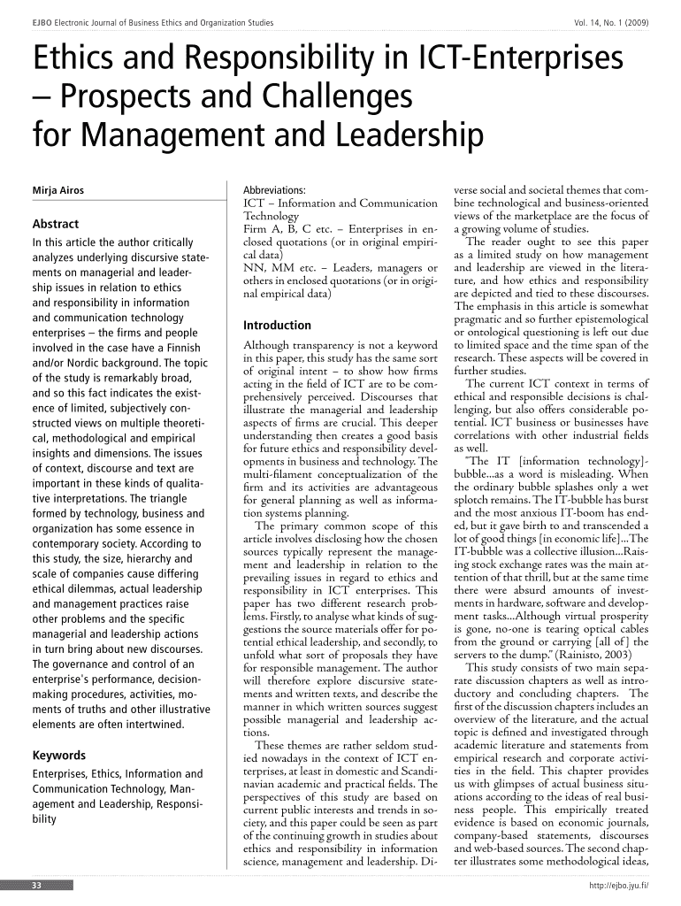 Fillable Online Ethics and Responsibility in ICTEnterprises Fax Email