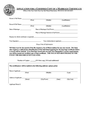 Application for Certified Copy of Marriage Certificate