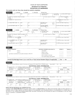 New Hampshire Intention of Marriage Worksheet