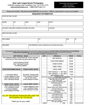 Sports Photography Order Form