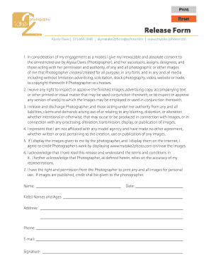 Sample permission letter for photography - Release Form - Take 2 Photography