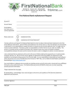 First National Bank myStatement Request Form