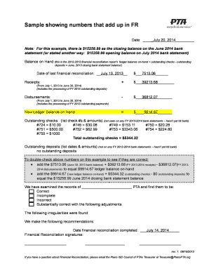 Local PTA Reconciliation Report Form Samples - Plano ISD Council ...