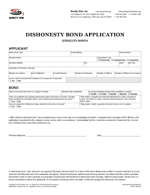 Dishonesty Bond Application