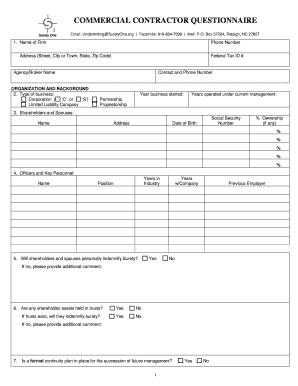 Commercial Contractor Questionnaire