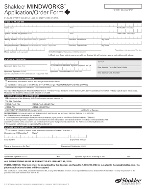 Shaklee MindWorks Application Form