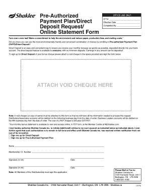 Shaklee Canada Direct Deposit Authorization Form