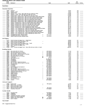 Shaklee Price List Order Form