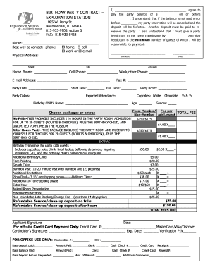 Birthday Party Contract