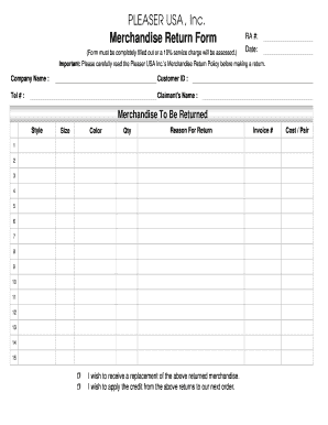 Merchandise Return Form