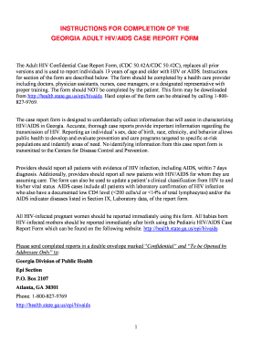 Georgia Adult HIV/AIDS Case Report Form