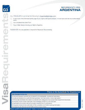 Argentina Reciprocity Fee Visa Order Form