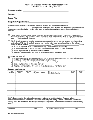 Fly America Act Exception Form