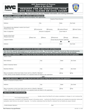 Request for Execution from NYC Small Claims or Civil Court