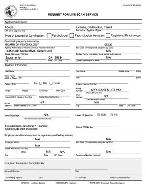 California Request for Live Scan Service