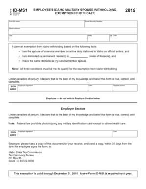 Idaho Military Spouse Withholding Exemption Certificate