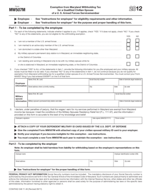 Maryland Withholding Tax Exemption Form for Civilian Spouse of U.S. Armed Forces Servicemember