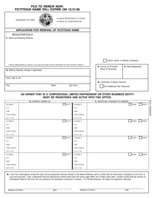 Florida Fictitious Name Renewal Application