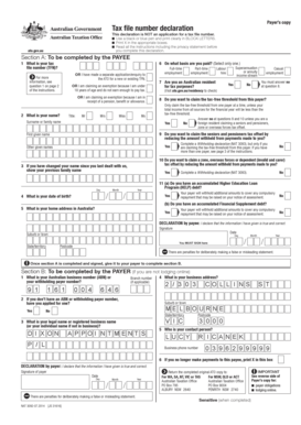 Australian Taxation Office (ATO) Tax File Number (TFN) Declaration Form