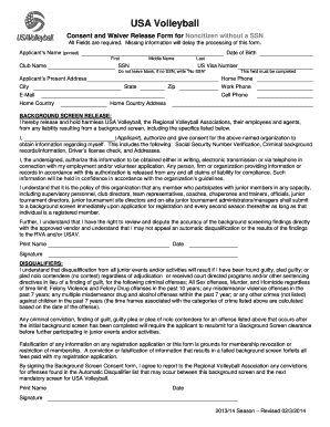USA Volleyball Noncitizen Consent and Waiver Form